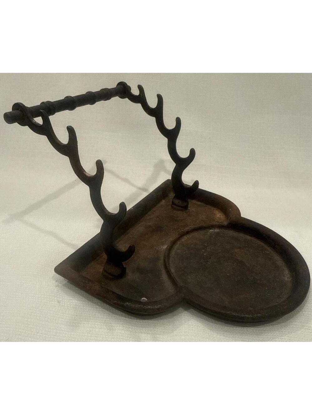 Vintage Cast Iron Pen Rest Inkwell Stand Antique Desk Organizer Antler Design